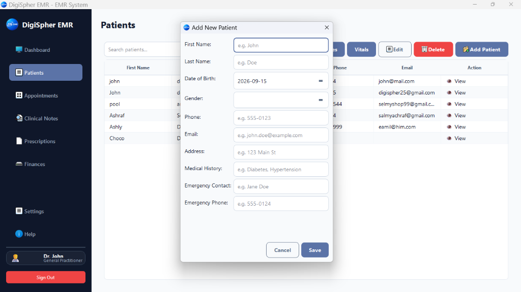 DigiSpher EMR patient directory